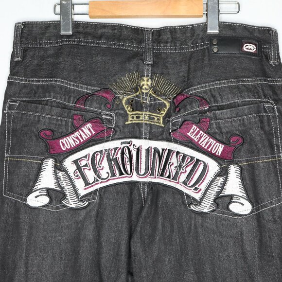 Vintage Y2K Ecko Unltd Baggy Black Jeans Men's Skater Hip Hop Embroidered Denim - Picture 7 of 15